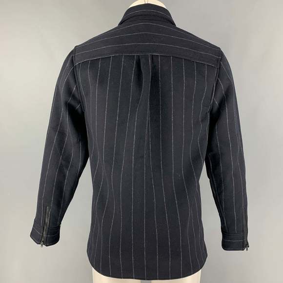 CALIBRATE Navy Grey Chalkstripe Wool Blend Snaps Jacket - Picture 3 of 6
